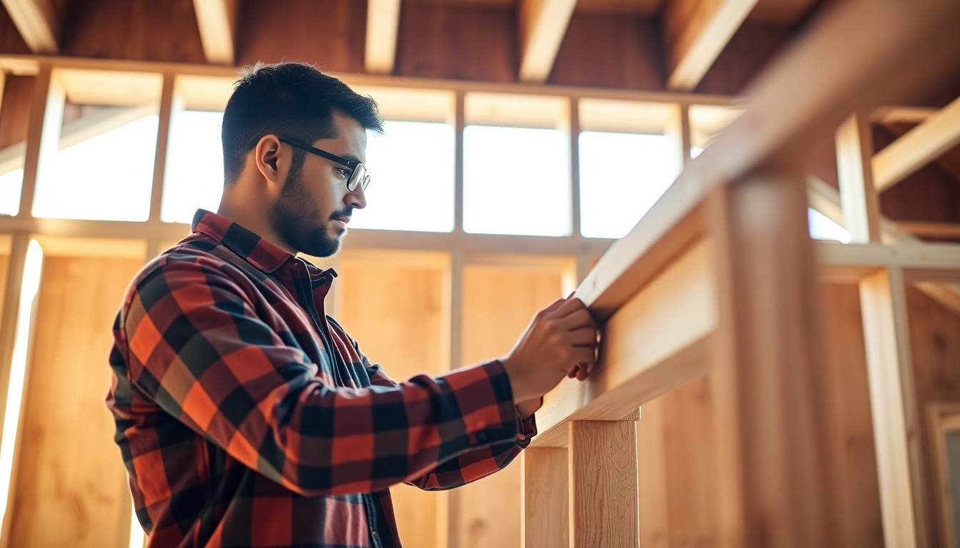 Close-up of skilled carpenter working on framing in a construction project, highlighting precise woodworking and structural support.