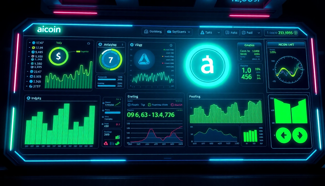 Professional illustration of aicoin market data on a high-tech digital dashboard with dynamic